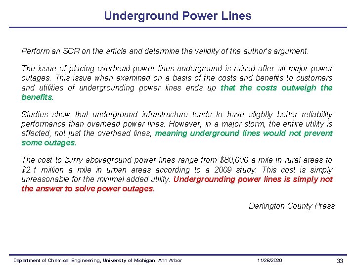 Underground Power Lines Perform an SCR on the article and determine the validity of Underground Power Lines Perform an SCR on the article and determine the validity of