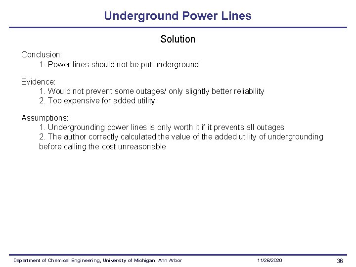 Underground Power Lines Solution Conclusion: 1. Power lines should not be put underground Evidence: Underground Power Lines Solution Conclusion: 1. Power lines should not be put underground Evidence: