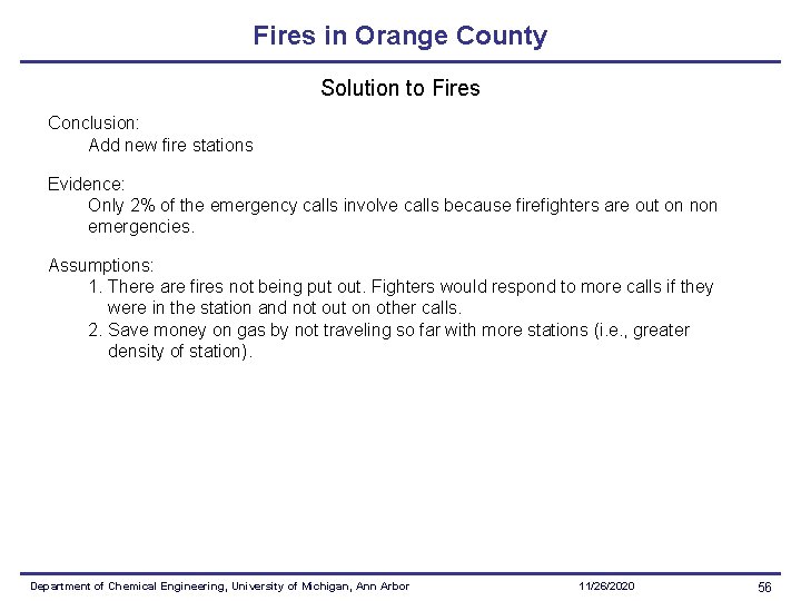 Fires in Orange County Solution to Fires Conclusion: Add new fire stations Evidence: Only Fires in Orange County Solution to Fires Conclusion: Add new fire stations Evidence: Only