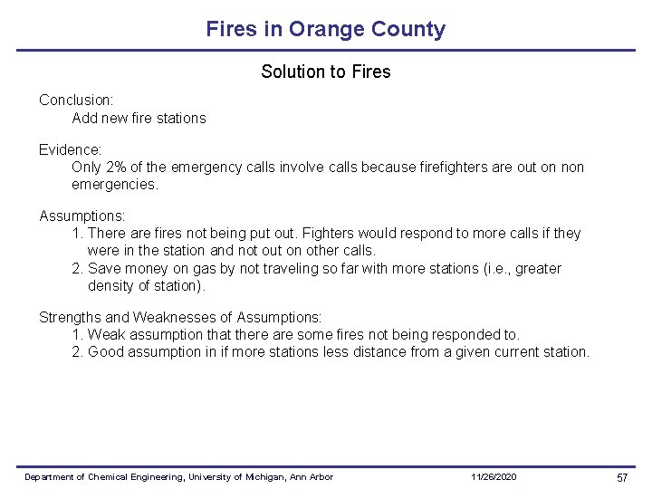 Fires in Orange County Solution to Fires Conclusion: Add new fire stations Evidence: Only Fires in Orange County Solution to Fires Conclusion: Add new fire stations Evidence: Only