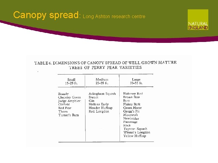 Canopy spread: Long Ashton research centre Canopy spread: Long Ashton research centre