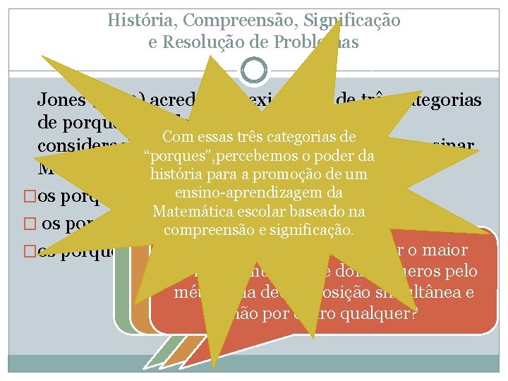 História, Compreensão, Significação e Resolução de Problemas Jones (1969) acredita na existência de três