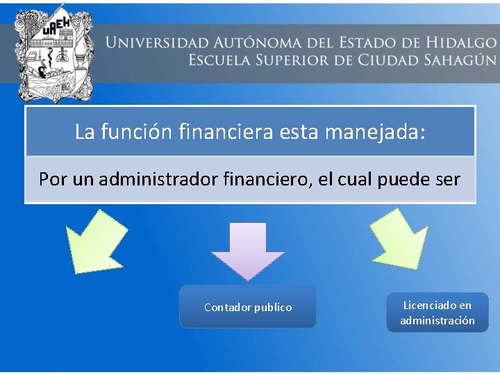 La función financiera esta manejada: Por un administrador financiero, el cual puede ser Contador