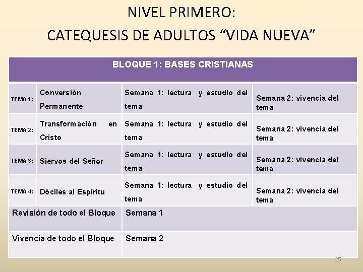 NIVEL PRIMERO: CATEQUESIS DE ADULTOS “VIDA NUEVA” BLOQUE 1: BASES CRISTIANAS TEMA 1: TEMA