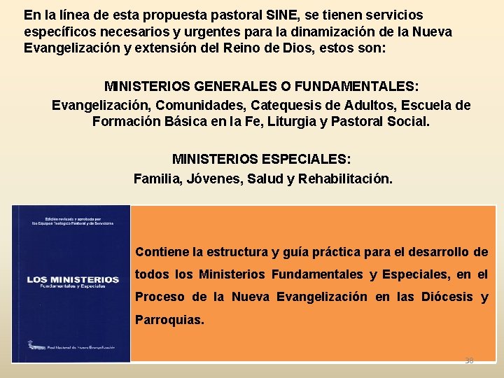 En la línea de esta propuesta pastoral SINE, se tienen servicios específicos necesarios y