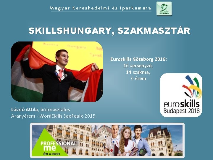 Magyar Kereskedelmi és Iparkamara SKILLSHUNGARY, SZAKMASZTÁR Euroskills Göteborg 2016: 16 versenyző, 14 szakma, 6