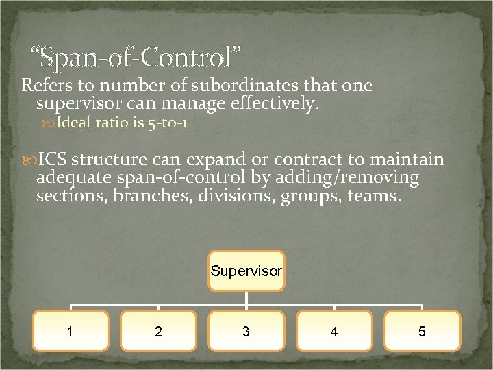 “Span-of-Control” Refers to number of subordinates that one supervisor can manage effectively. Ideal ratio
