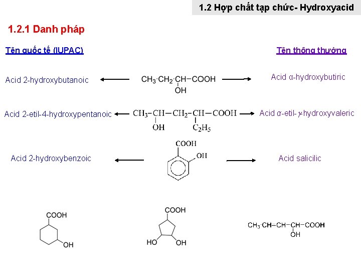 1. 2 Hợp chất tạp chức- Hydroxyacid 1. 2. 1 Danh pháp Tên quốc