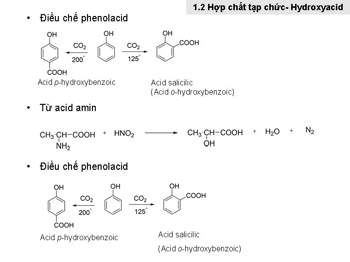 1. 2 Hợp chất tạp chức- Hydroxyacid • Điều chế phenolacid Acid p-hydroxybenzoic Acid