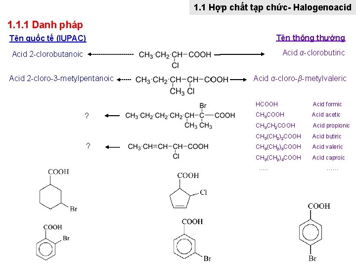 1. 1 Hợp chất tạp chức- Halogenoacid 1. 1. 1 Danh pháp Tên thông