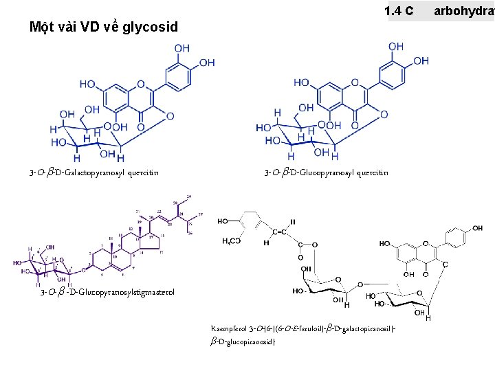 1. 4 C Một vài VD về glycosid 3 -O-b-D-Galactopyranosyl quercitin 3 -O-b-D-Glucopyranosyl quercitin