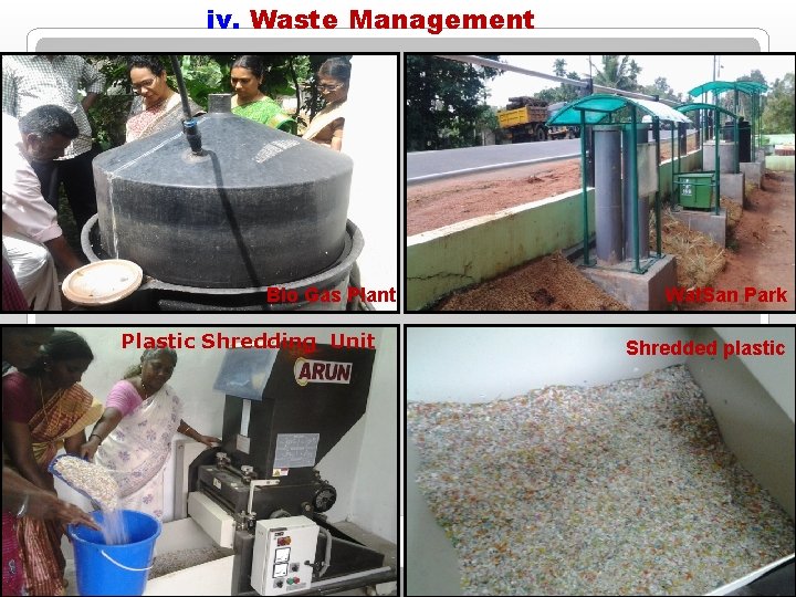 iv. Waste Management Bio Gas Plant Plastic Shredding Unit Wat. San Park Shredded plastic iv. Waste Management Bio Gas Plant Plastic Shredding Unit Wat. San Park Shredded plastic