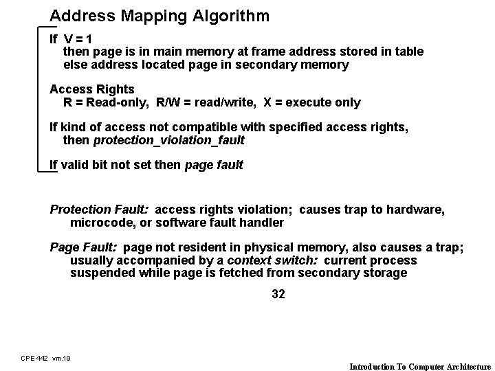 Address Mapping Algorithm If V = 1 then page is in main memory at