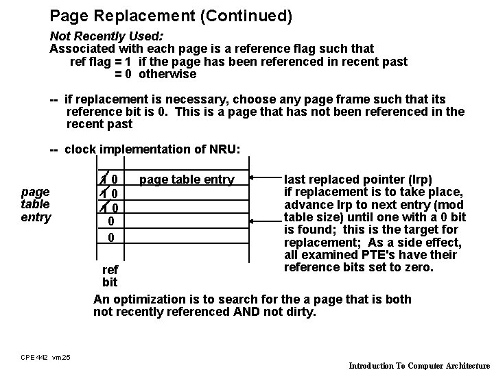 Page Replacement (Continued) Not Recently Used: Associated with each page is a reference flag