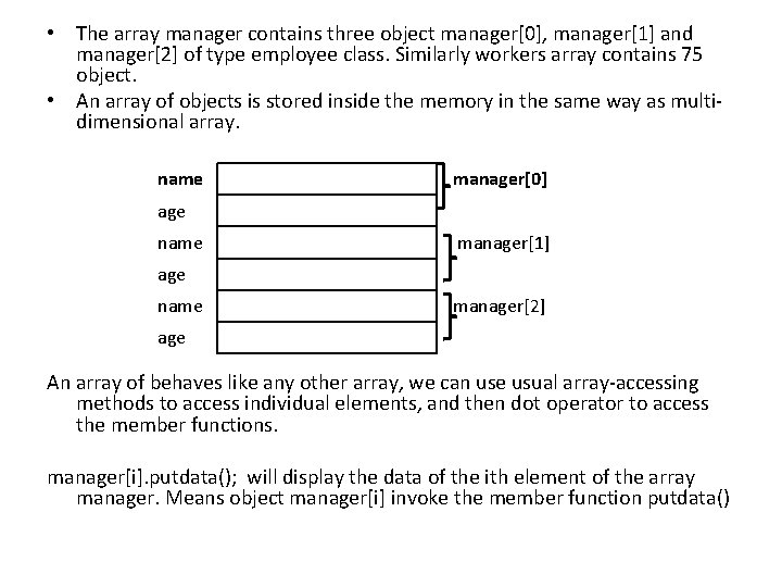  • The array manager contains three object manager[0], manager[1] and manager[2] of type