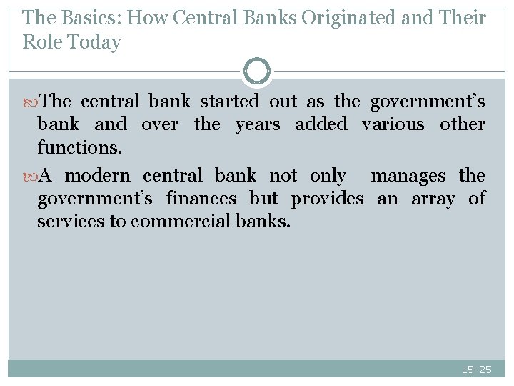 The Basics: How Central Banks Originated and Their Role Today The central bank started