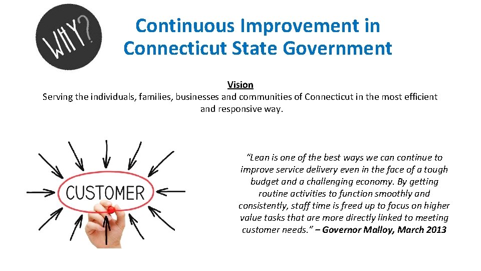 Continuous Improvement in Connecticut State Government Vision Serving the individuals, families, businesses and communities