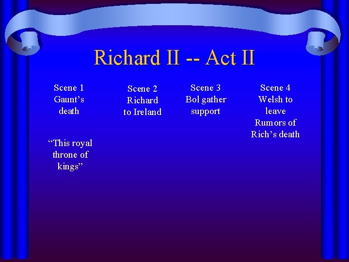 Richard II -- Act II Scene 1 Gaunt’s death “This royal throne of kings”