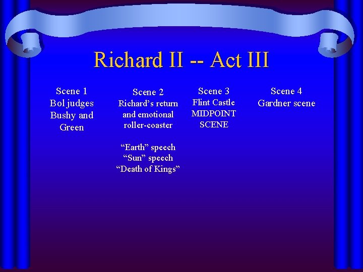 Richard II -- Act III Scene 1 Bol judges Bushy and Green Scene 2