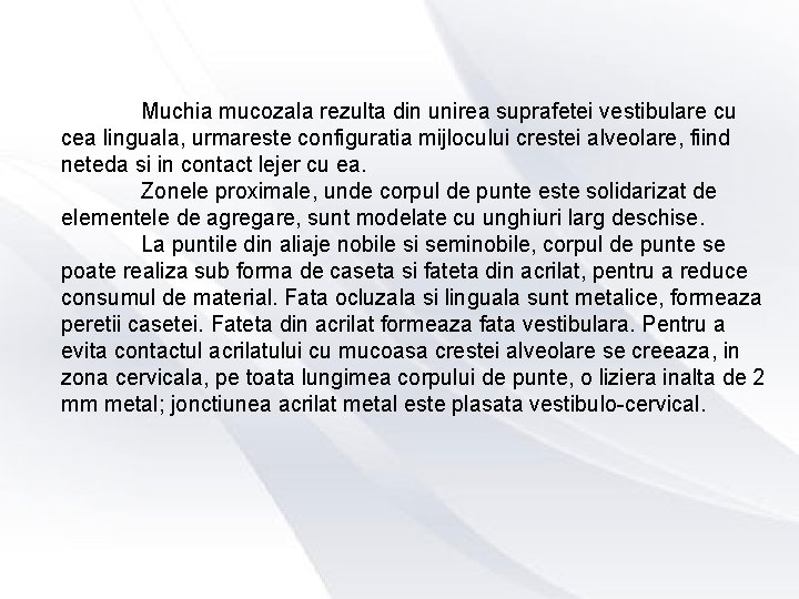 Muchia mucozala rezulta din unirea suprafetei vestibulare cu cea linguala, urmareste configuratia mijlocului crestei