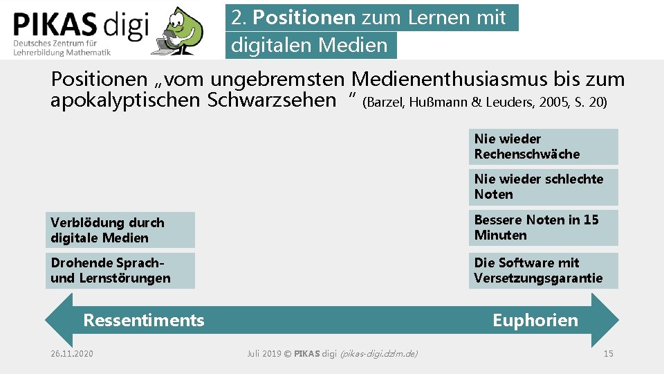 2. Positionen zum Lernen mit digitalen Medien Positionen „vom ungebremsten Medienenthusiasmus bis zum apokalyptischen