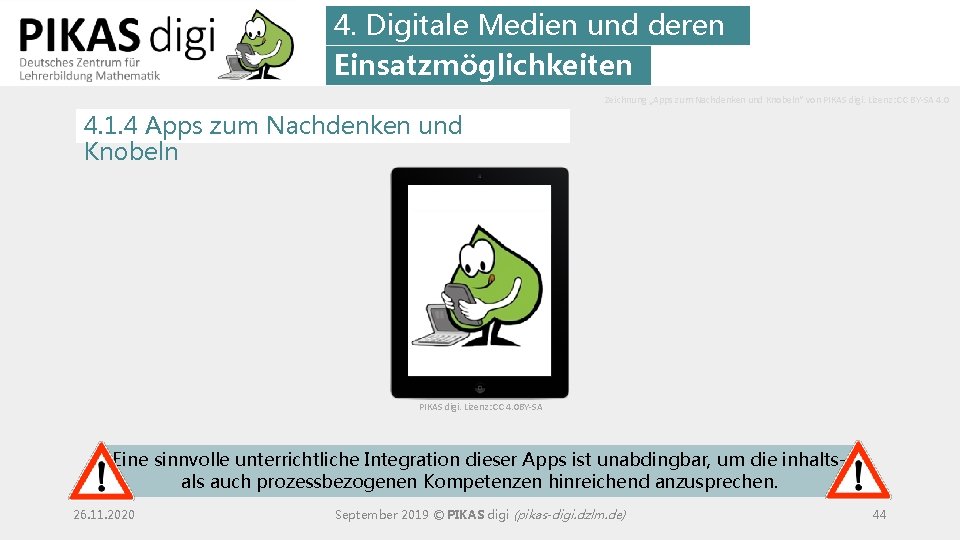 4. Digitale Medien und deren Einsatzmöglichkeiten Zeichnung „Apps zum Nachdenken und Knobeln“ von PIKAS