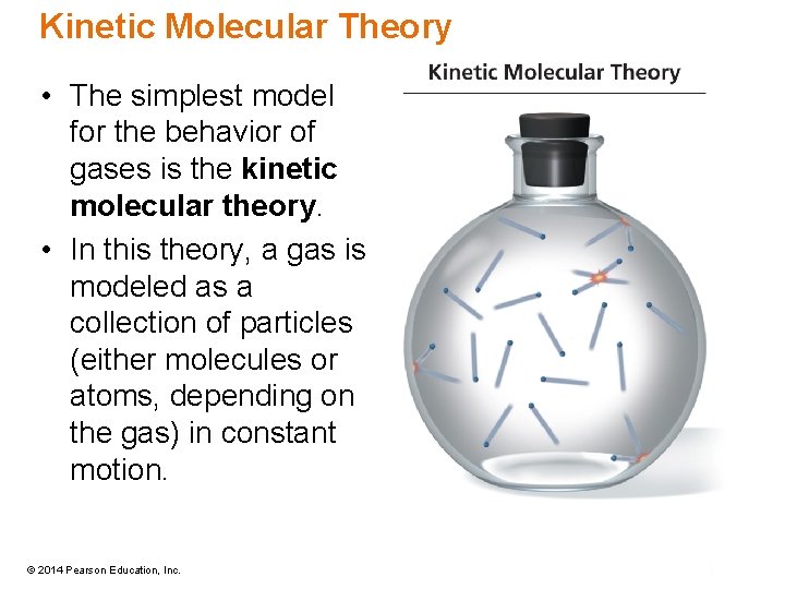Kinetic Molecular Theory • The simplest model for the behavior of gases is the