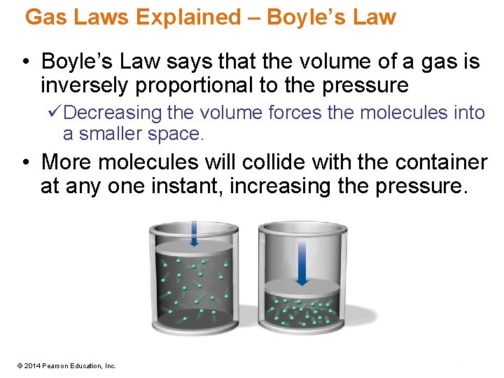 Gas Laws Explained – Boyle’s Law • Boyle’s Law says that the volume of