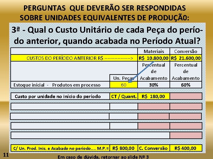 PERGUNTAS QUE DEVERÃO SER RESPONDIDAS SOBRE UNIDADES EQUIVALENTES DE PRODUÇÃ0: 3ª - Qual o