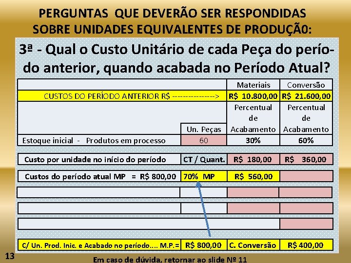 PERGUNTAS QUE DEVERÃO SER RESPONDIDAS SOBRE UNIDADES EQUIVALENTES DE PRODUÇÃ0: 3ª - Qual o