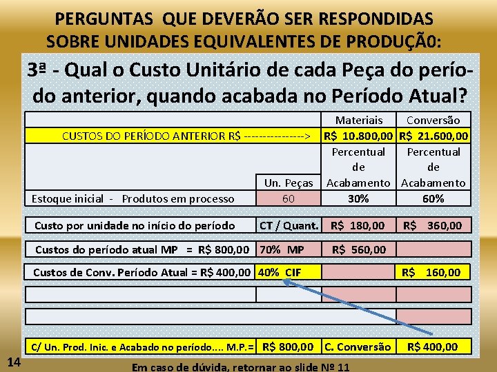 PERGUNTAS QUE DEVERÃO SER RESPONDIDAS SOBRE UNIDADES EQUIVALENTES DE PRODUÇÃ0: 3ª - Qual o