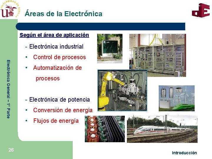 Áreas de la Electrónica Según el área de aplicación - Electrónica industrial Electrónica General