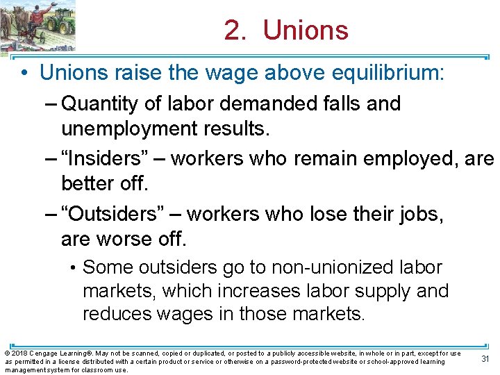 2. Unions • Unions raise the wage above equilibrium: – Quantity of labor demanded 2. Unions • Unions raise the wage above equilibrium: – Quantity of labor demanded