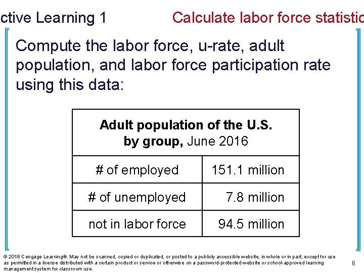 Active Learning 1 Calculate labor force statistic Compute the labor force, u-rate, adult population, Active Learning 1 Calculate labor force statistic Compute the labor force, u-rate, adult population,