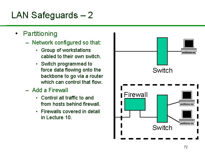 LAN Safeguards – 2 • Partitioning – Network configured so that: • Group of