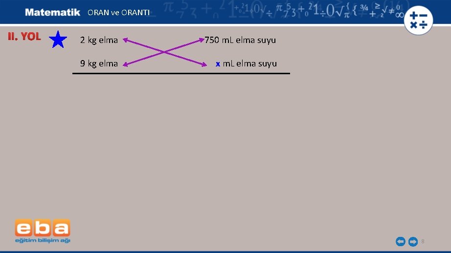 ORAN ve ORANTI II. YOL 2 kg elma 750 m. L elma suyu 9