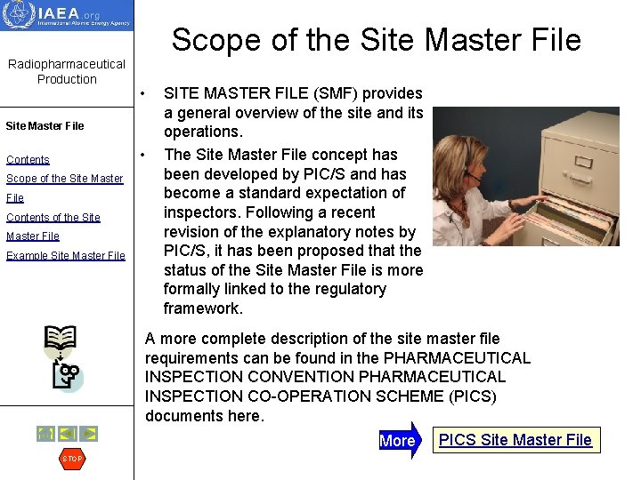 Scope of the Site Master File Radiopharmaceutical Production • Site Master File • Contents