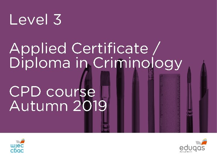 Level 3 Applied Certificate / Diploma in Criminology CPD course Autumn 2019 