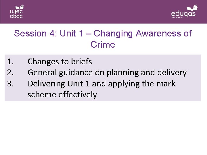 Session 4: Unit 1 – Changing Awareness of Crime 1. 2. 3. Changes to