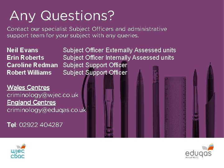 Any Questions? Contact our specialist Subject Officers and administrative support team for your subject