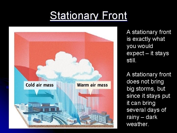 Stationary Front A stationary front is exactly what you would expect – it stays Stationary Front A stationary front is exactly what you would expect – it stays