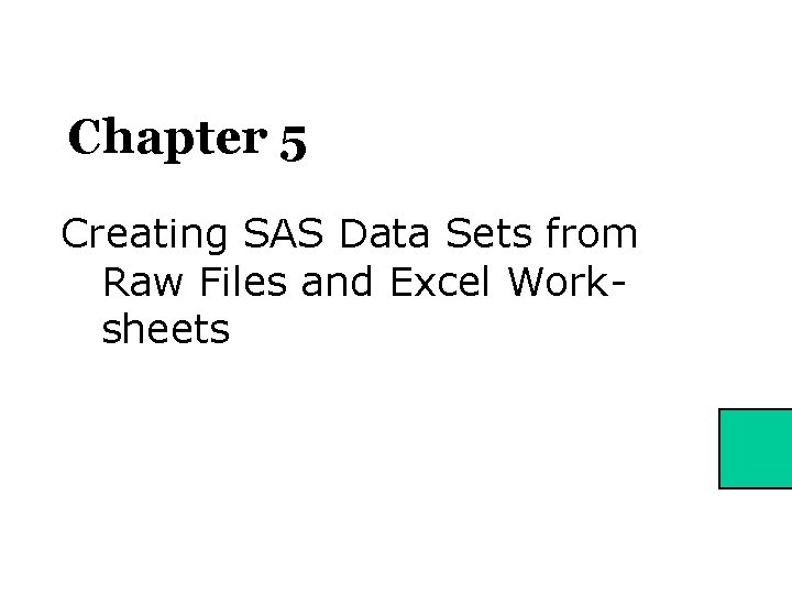 Chapter 5 Creating SAS Data Sets from Raw Files and Excel Worksheets 