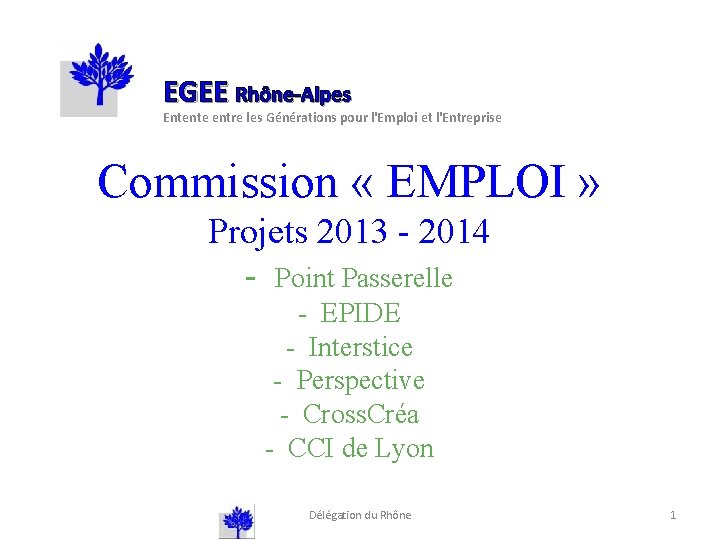 EGEE Rhône-Alpes Entente entre les Générations pour l'Emploi et l'Entreprise Commission « EMPLOI »