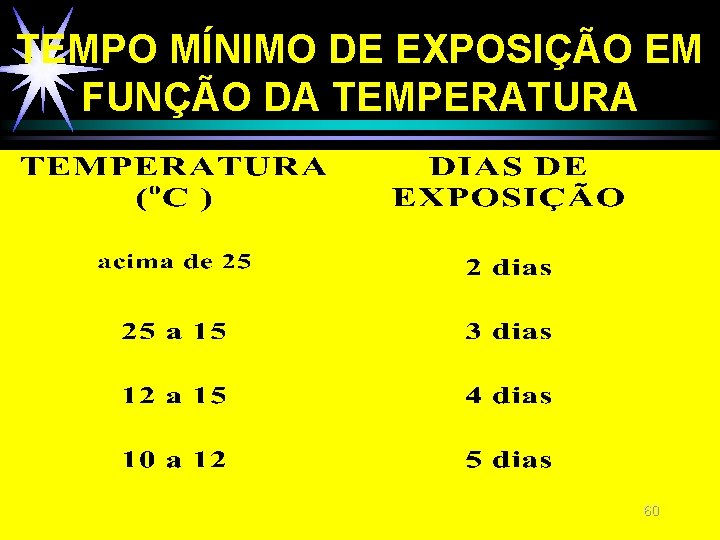 TEMPO MÍNIMO DE EXPOSIÇÃO EM FUNÇÃO DA TEMPERATURA 60 TEMPO MÍNIMO DE EXPOSIÇÃO EM FUNÇÃO DA TEMPERATURA 60