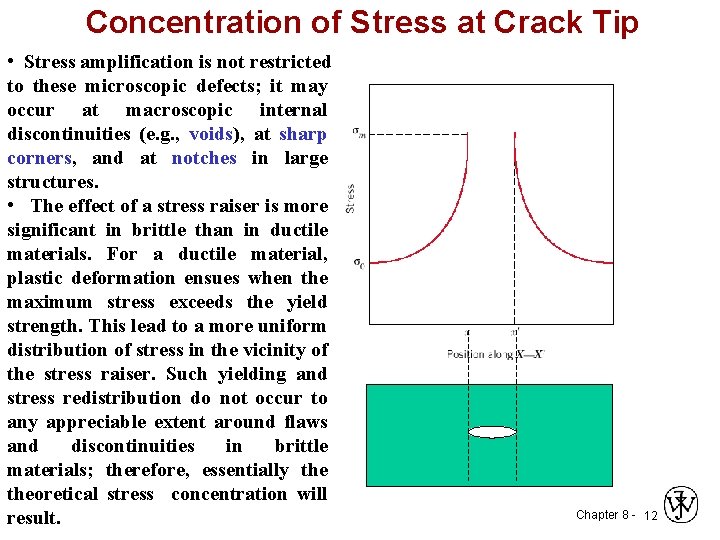 Concentration of Stress at Crack Tip • Stress amplification is not restricted to these
