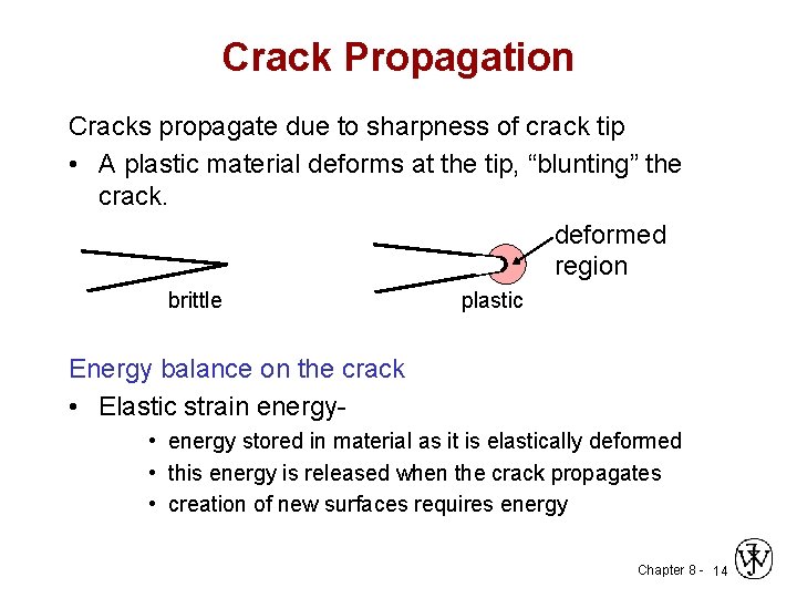 Crack Propagation Cracks propagate due to sharpness of crack tip • A plastic material