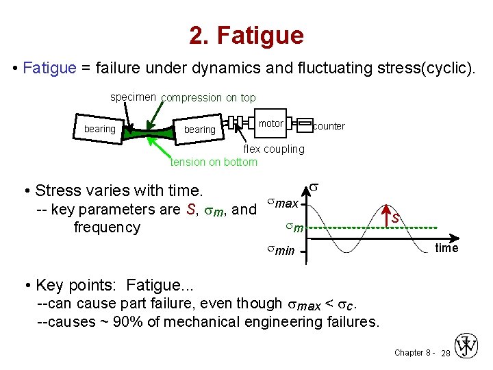 2. Fatigue • Fatigue = failure under dynamics and fluctuating stress(cyclic). specimen compression on