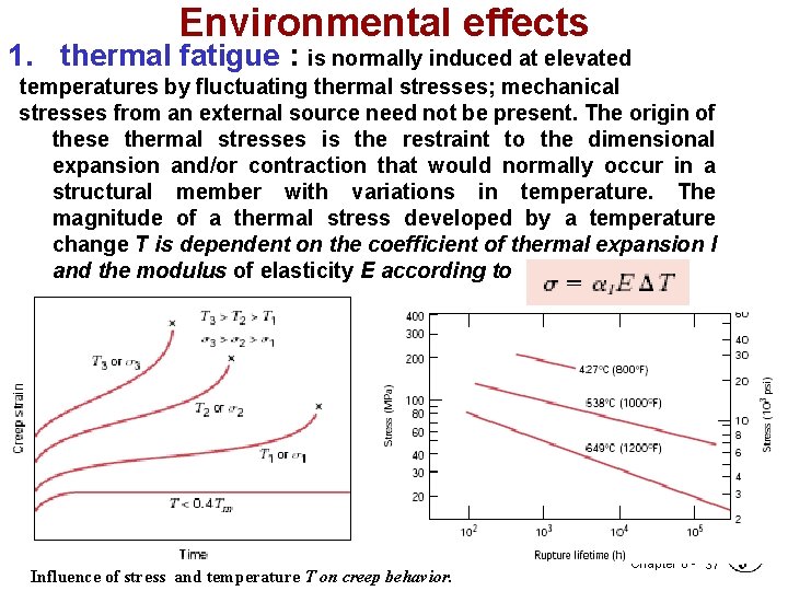 Environmental effects 1. thermal fatigue : is normally induced at elevated temperatures by fluctuating