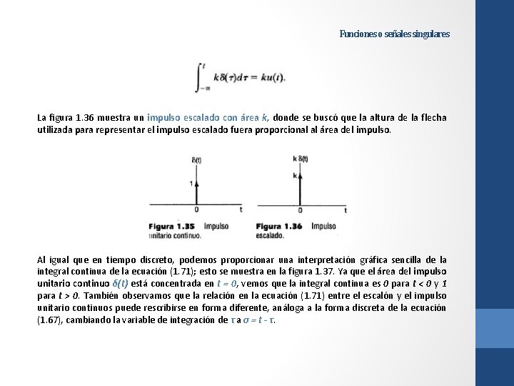 Funciones o señales singulares La figura 1. 36 muestra un impulso escalado con área