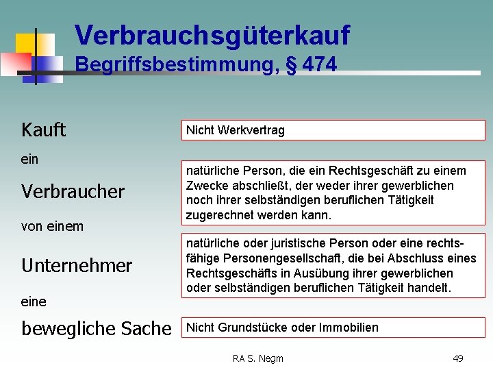 Verbrauchsgüterkauf Begriffsbestimmung, § 474 Kauft ein Verbraucher von einem Unternehmer eine bewegliche Sache Nicht
